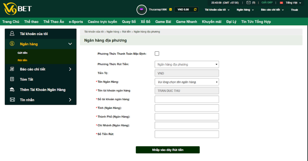 Hướng dẫn rút tiền V9bet