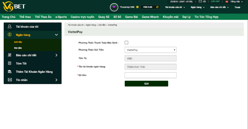 Nạp tiền V9bet qua Viettel Pay