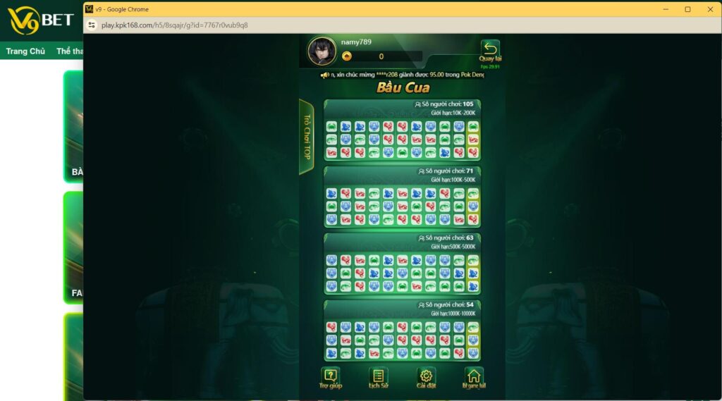 Bầu Cua là tựa game bài V9bet dễ dàng tham gia 