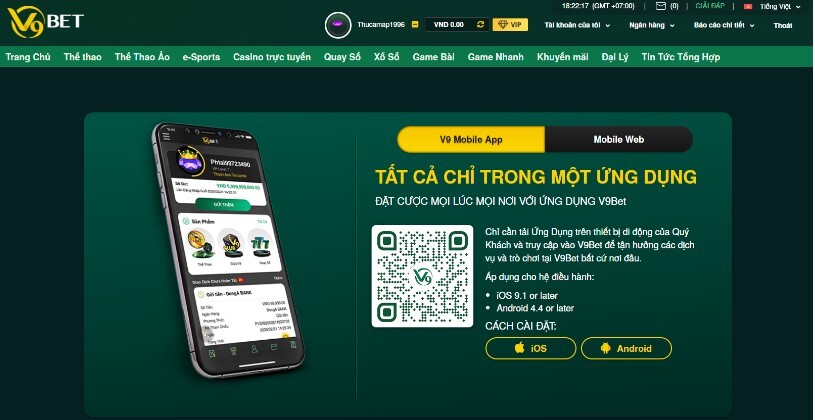 Chơi game trên app V9bet