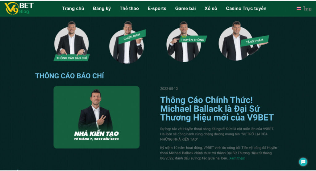 Thông tin thương vụ V9bet tài trợ cho cựu cầu thủ Michael Ballack